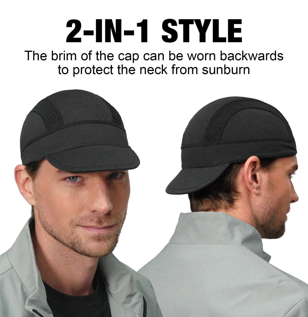 Red Mesh Cycling Cap Under Helmet Liner Breathable Skull Cap with Flip Up Brim Sun Shade Moisture Wicking Hat for Bike Running Fits 55-60cm