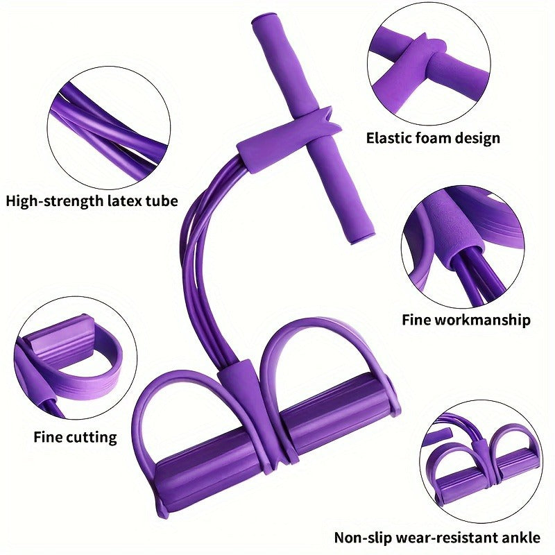2 PCS 4-Tube Pedal Resistance Band & Figure 8 Chest Expander Pink Elastic Sit Up Pull Rope for Home Gym Yoga Pilates