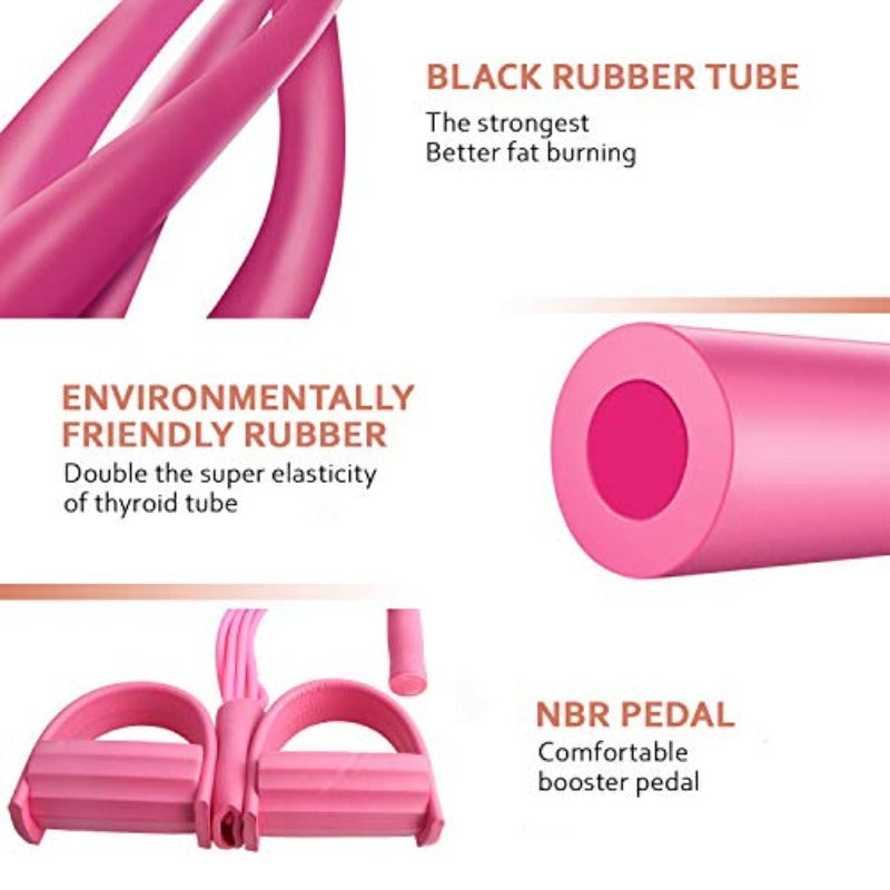 2 PCS 4-Tube Pedal Resistance Band & Figure 8 Chest Expander Pink Elastic Sit Up Pull Rope for Home Gym Yoga Pilates