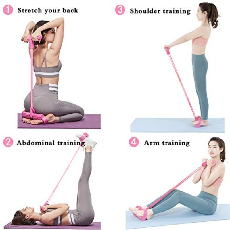 2 PCS 4-Tube Pedal Resistance Band & Figure 8 Chest Expander Pink Elastic Sit Up Pull Rope for Home Gym Yoga Pilates