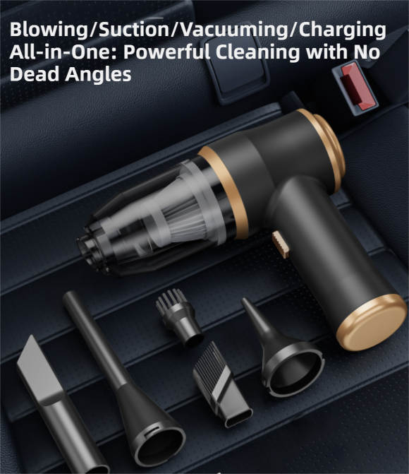 4-in1 Green Wireless Compact Handheld Car Vacuum Cleaner & Air Duster with 5 Nozzles/Brushes- 15000 Pa Ultra-Powerful Blower/Suction Tool for Auto, Home & Office