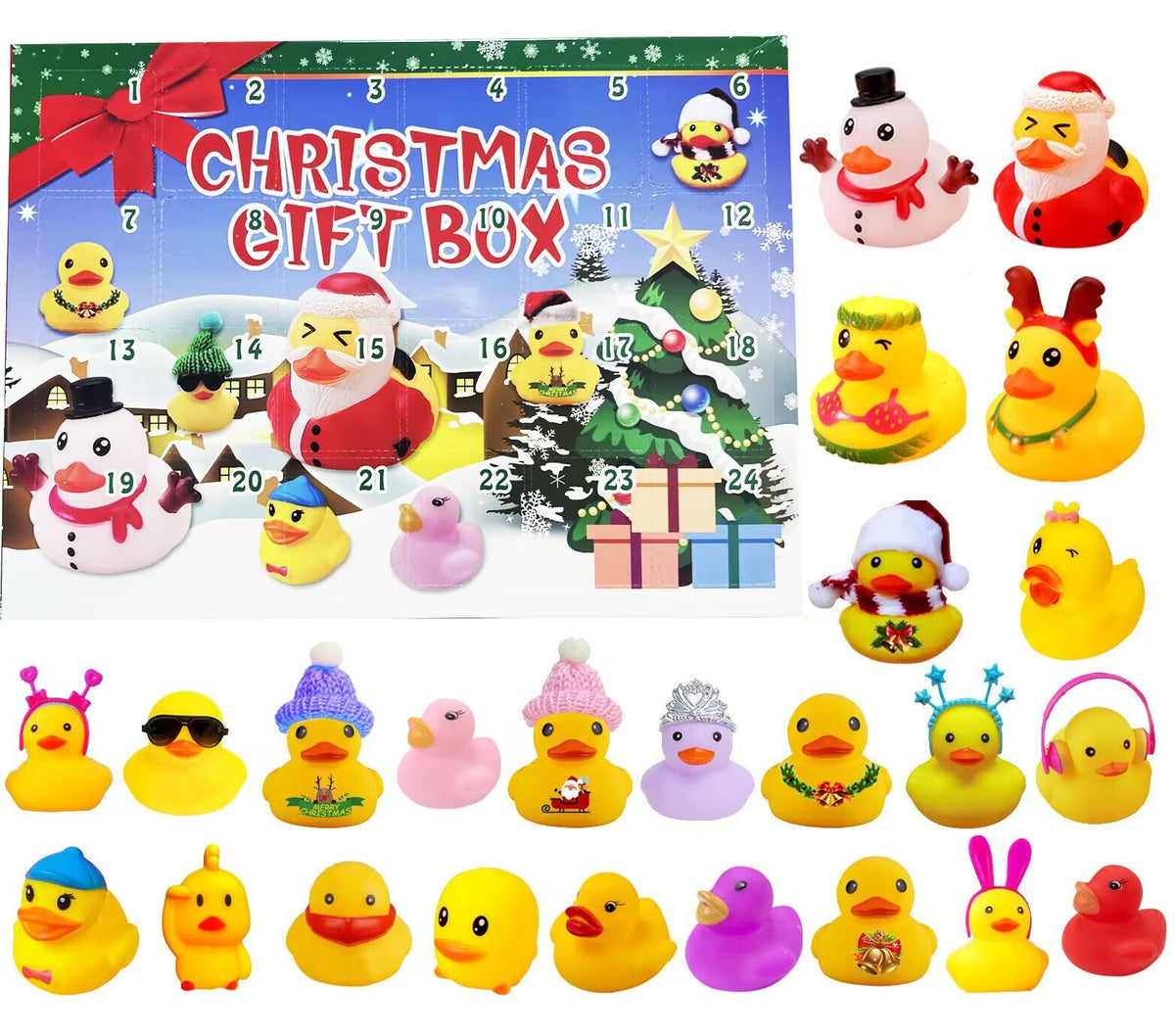 Creative Christmas Rubber Duck Advent Calendar - 24 Unique Festive Mini Duck Bath Toys (Blind Box)