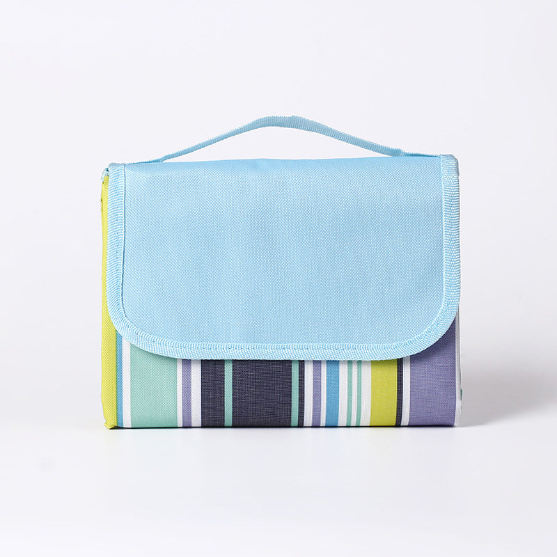 Blue Striped Foldable Waterproof & Moisture-Proof Picnic Blanket 150x100CM - 600D Three-Layer Composite Oxford Extra Large Mat for Beach & Camping