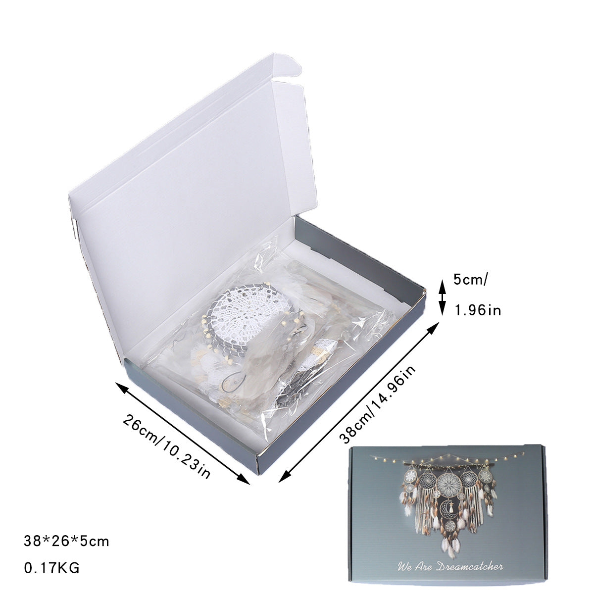 5-Piece Bohemian Handmade Dreamcatcher Wall Hanging Set (Grey) - Nordic Style Feather Room Decor with Premium Gift Box