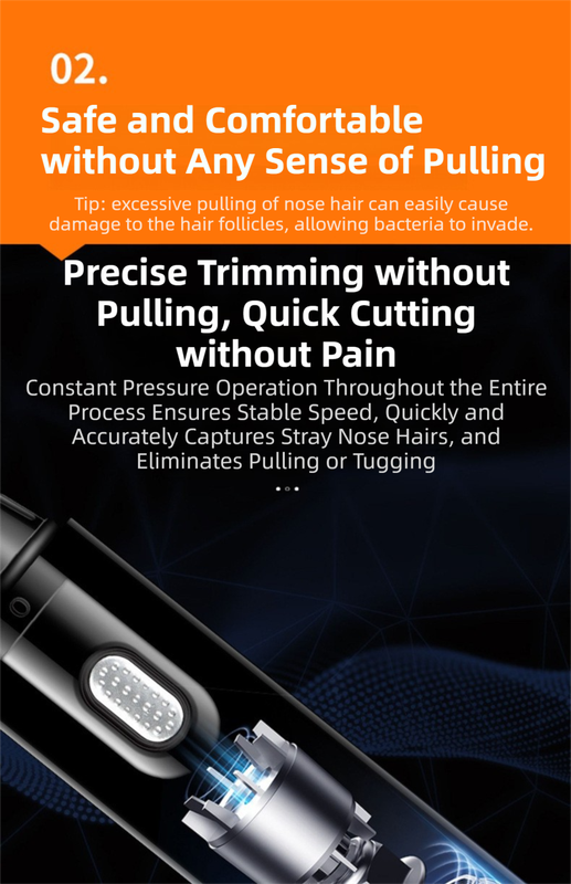 CX-D2 Black Electric Nose Hair Trimmer(12x2.5CM) - High-Speed 360° Rotating Blade, Painless Ear and Nose Hair Groomer with USB Charging
