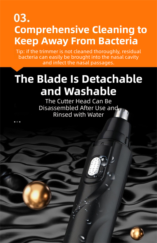 CX-D2 Black Electric Nose Hair Trimmer(12x2.5CM) - High-Speed 360° Rotating Blade, Painless Ear and Nose Hair Groomer with USB Charging
