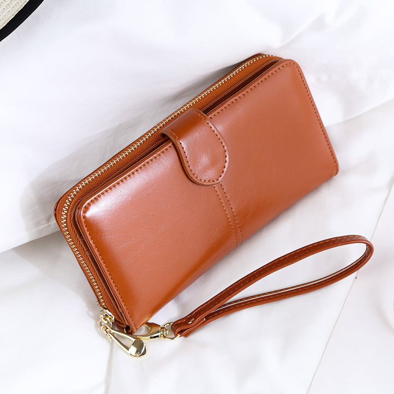 Pink Women's Long Buckle Closure Wallet - PU Lether Large Capacity Multi-Slot Card Holder & Purse Combo wIth Wristband