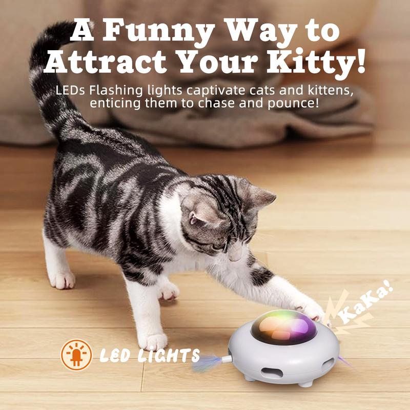 Smart Electric UFO Automatic Cat Toy - Self-Playing Teaser with 5 Rotating Feathers & Intelligent Indoor Obstacle Avoidance