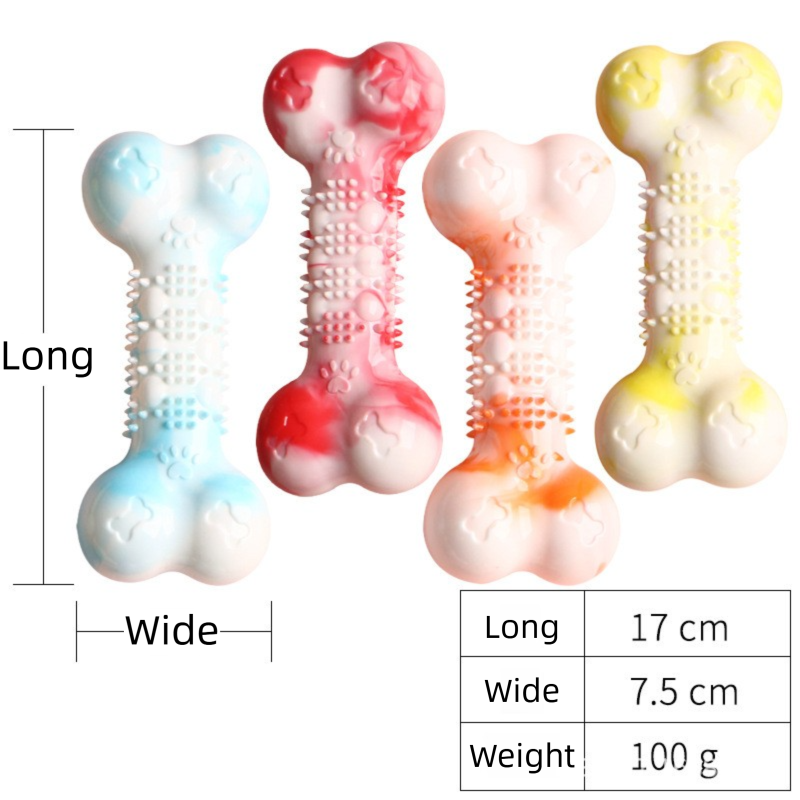 2-Pack Durable TPR Squeaky Dog Bone with Two-Tone Paw Print - Dental Health & Gum Massage Spiked Molar Toy(Red-White)