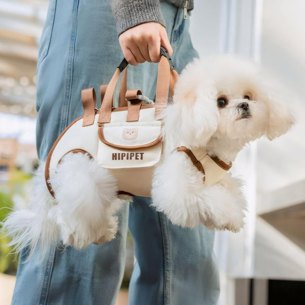 Beige 4-in-1 Multi-Functional Pet Carrier Bag with Detachable Strap & 1.5M Traction Rope - Lightweight Breathable Travel Sling for Cats & Dogs - Sizes M(Up to 6.5kg)