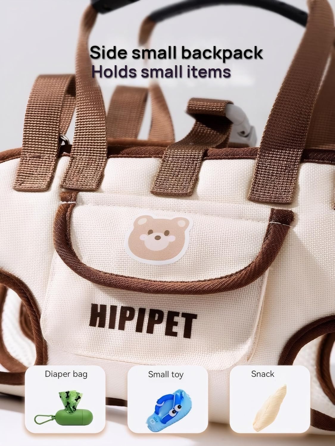 Beige 4-in-1 Multi-Functional Pet Carrier Bag with Detachable Strap & 1.5M Traction Rope - Lightweight Breathable Travel Sling for Cats & Dogs - Sizes L(Up to 9kg)