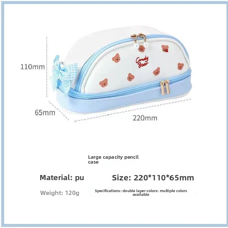 Pink Large Capacity Double Layer Pencil Case Waterproof PU Leather Stationery Organizer for Australian Students and Office Use High Capacity Makeup Bag