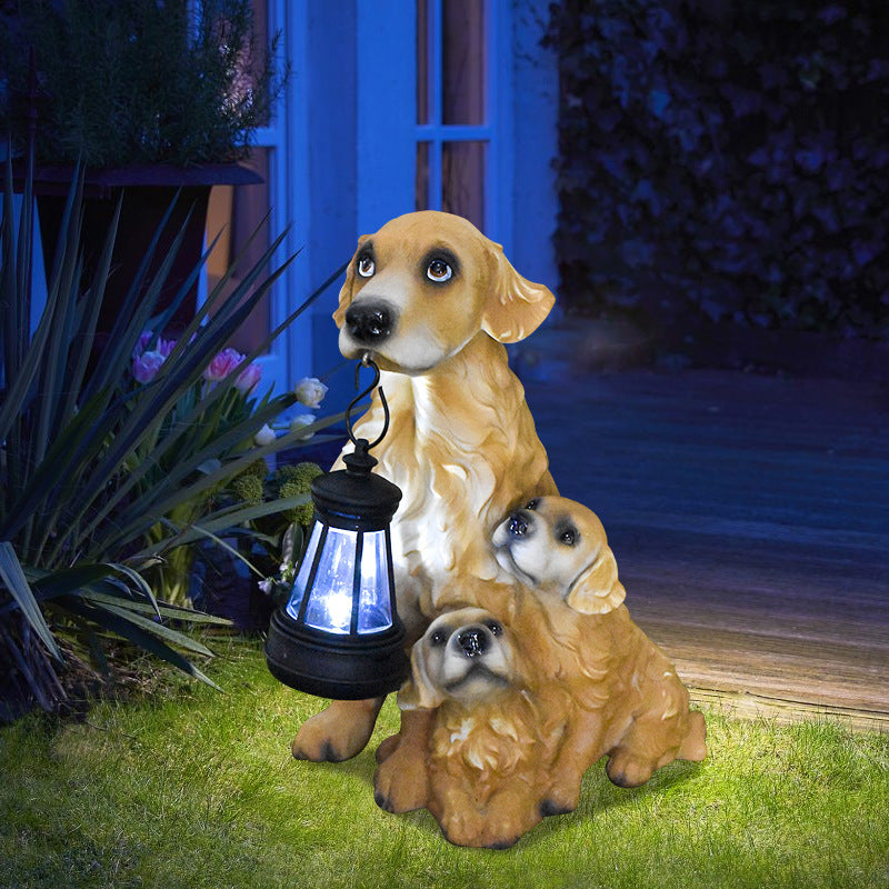 Solar Dog Garden Statue with Lantern Waterproof Resin Puppy Ornament for Outdoor Patio Pathway Backyard Decoration Australian Pet Lovers(B)