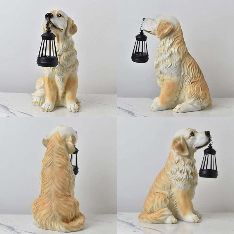 Solar Dog Garden Statue with Lantern Waterproof Resin Puppy Ornament for Outdoor Patio Pathway Backyard Decoration Australian Pet Lovers(E)