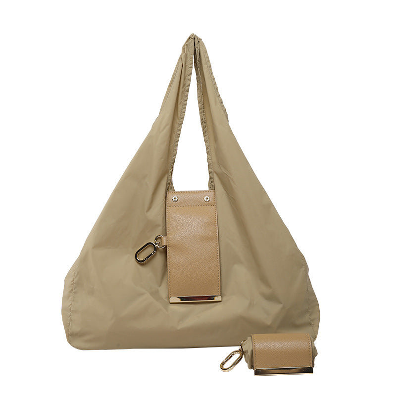 khaki Foldable Tote Bag with Built-In Storage Pouch β Compact Reusable Shopping Bag That Packs into Itself, Ideal for Daily Carry and Eco-Friendly Use