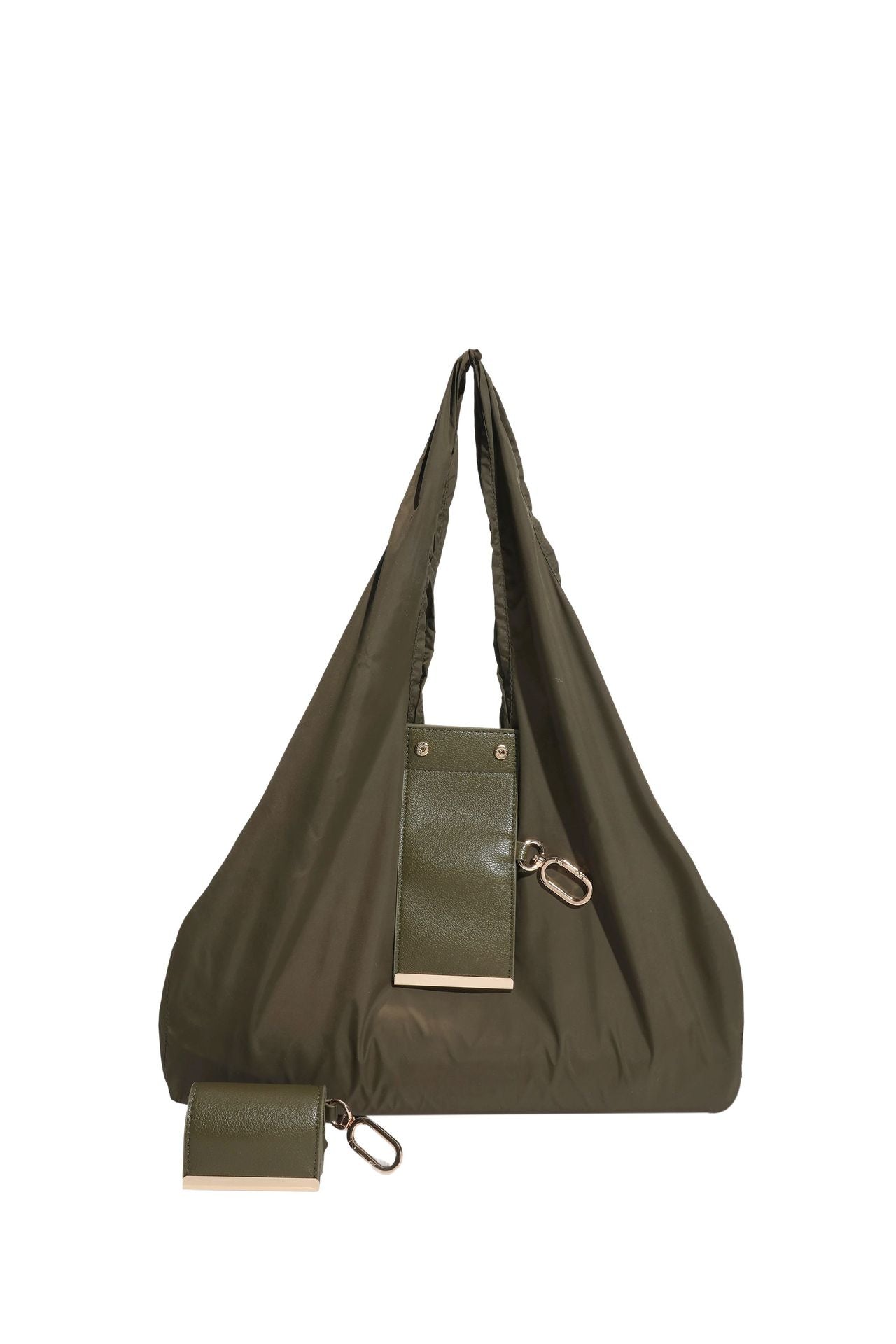 Olive drab Foldable Tote Bag with Built-In Storage Pouch β Compact Reusable Shopping Bag That Packs into Itself, Ideal for Daily Carry and Eco-Friendly Use