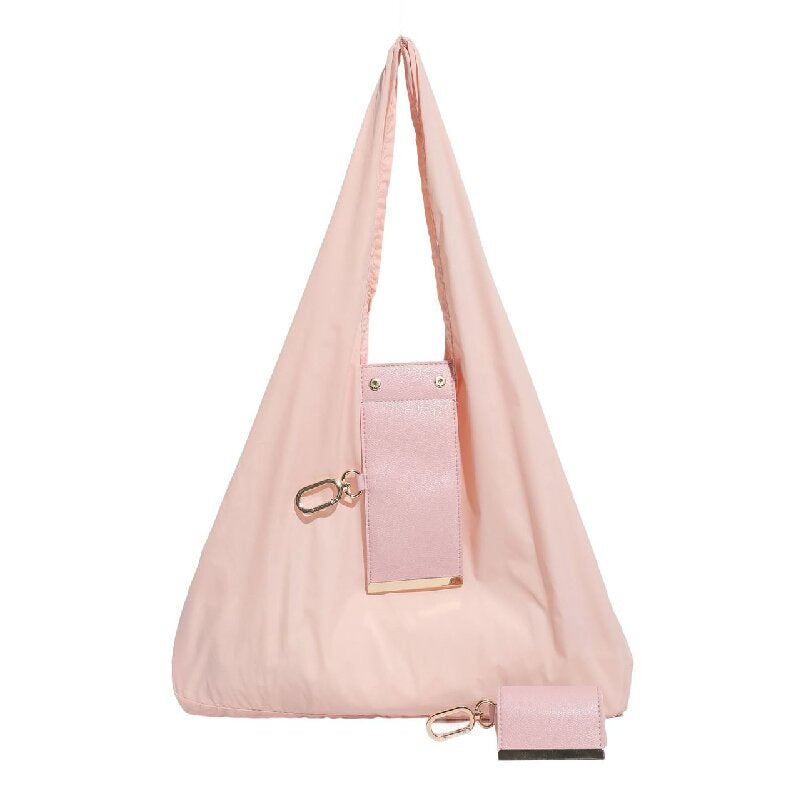 Pink Foldable Tote Bag with Built-In Storage Pouch β Compact Reusable Shopping Bag That Packs into Itself, Ideal for Daily Carry and Eco-Friendly Use