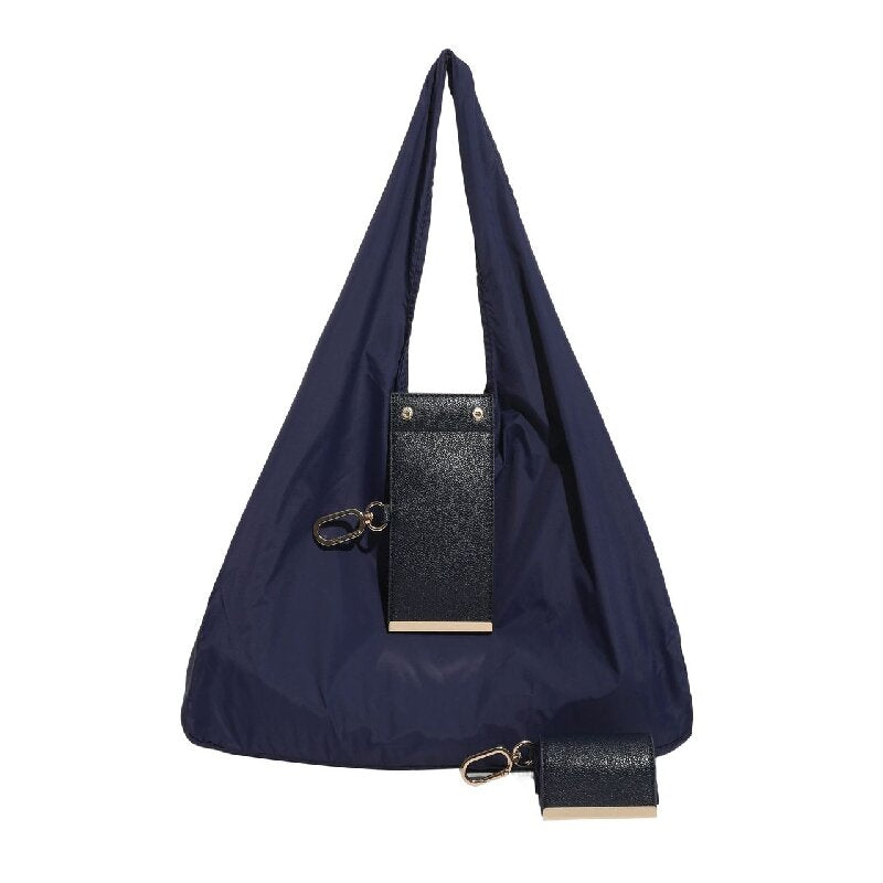 Navy blue Foldable Tote Bag with Built-In Storage Pouch β Compact Reusable Shopping Bag That Packs into Itself, Ideal for Daily Carry and Eco-Friendly Use