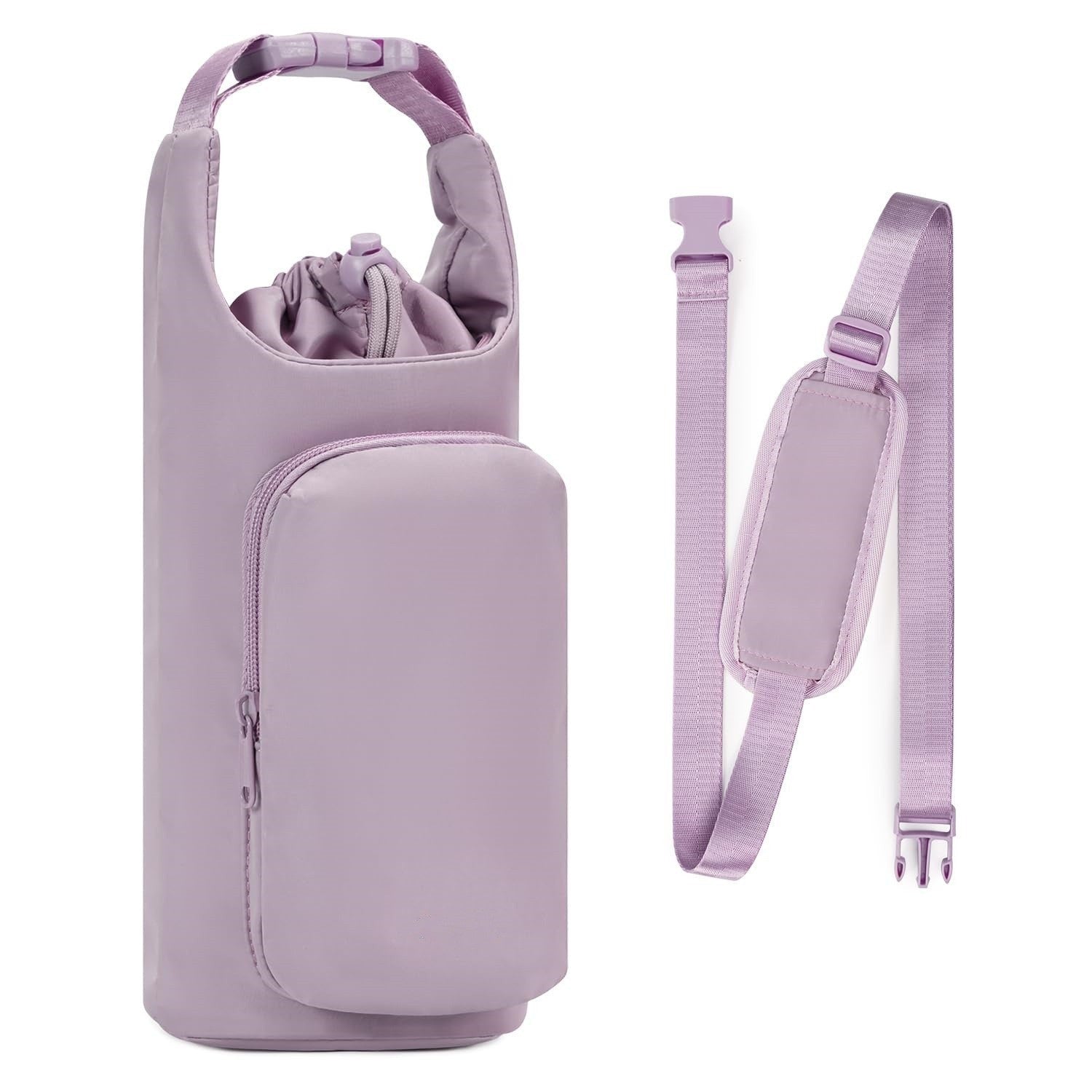 Purple Insulated Water Bottle Carrier with Shoulder Strap β Portable Sleeve for Large Bottles, Featuring Front Pocket and Key Hook