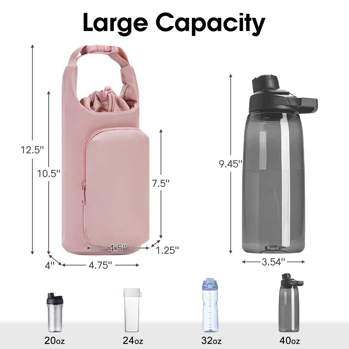 Purple Insulated Water Bottle Carrier with Shoulder Strap – Portable Sleeve for Large Bottles, Featuring Front Pocket and Key Hook