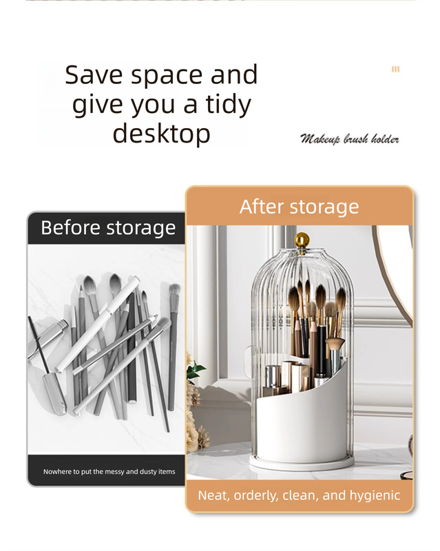 2 PCS Rotating Makeup Brush Organiser Set Dustproof Cosmetic Storage Holder White & Grey Duo for Vanity Bathroom
