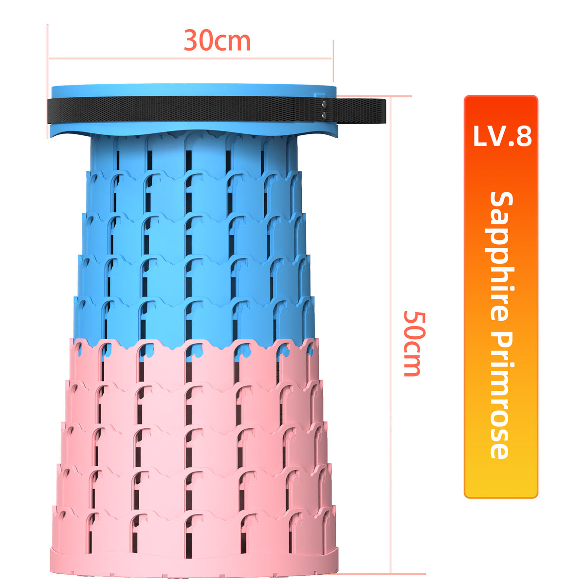Portable Retractable Stool MAX Gen 8 Telescopic Camping Seat 50cm Tall Extra Wide Heavy Duty Sapphire Blue & Primrose Pink for Outdoor Events
