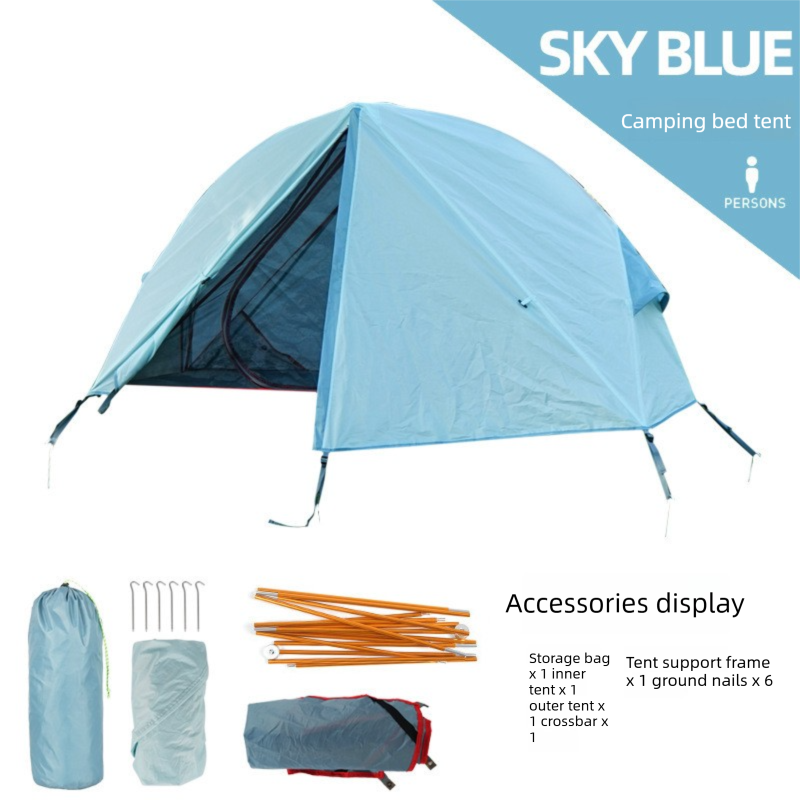 Single Person Off-Ground Camping Tent Portable Folding Bed Cover with Mosquito Net UV-Resistant Fishing Tent Blue