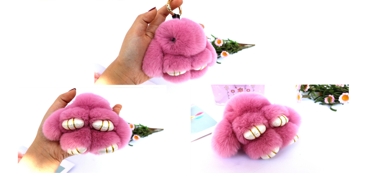 Fluffy Mini Rex Rabbit Fur Keychain Cute Bunny Bag Charm - Soft Plush Animal Doll Key Ring for Car Keys & Handbags - Bean Paste Pink