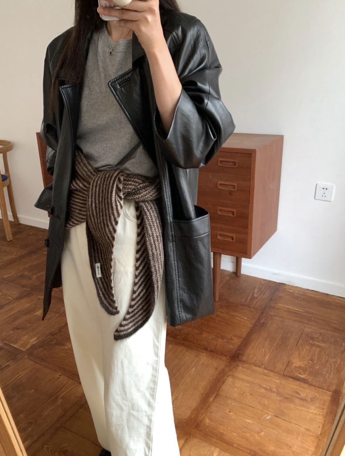 Striped Wool Blend Knitted Triangle Scarf - Soft Warm Shawl Neck Wrap for Women - Chic Autumn Layering Accessory - Black & White