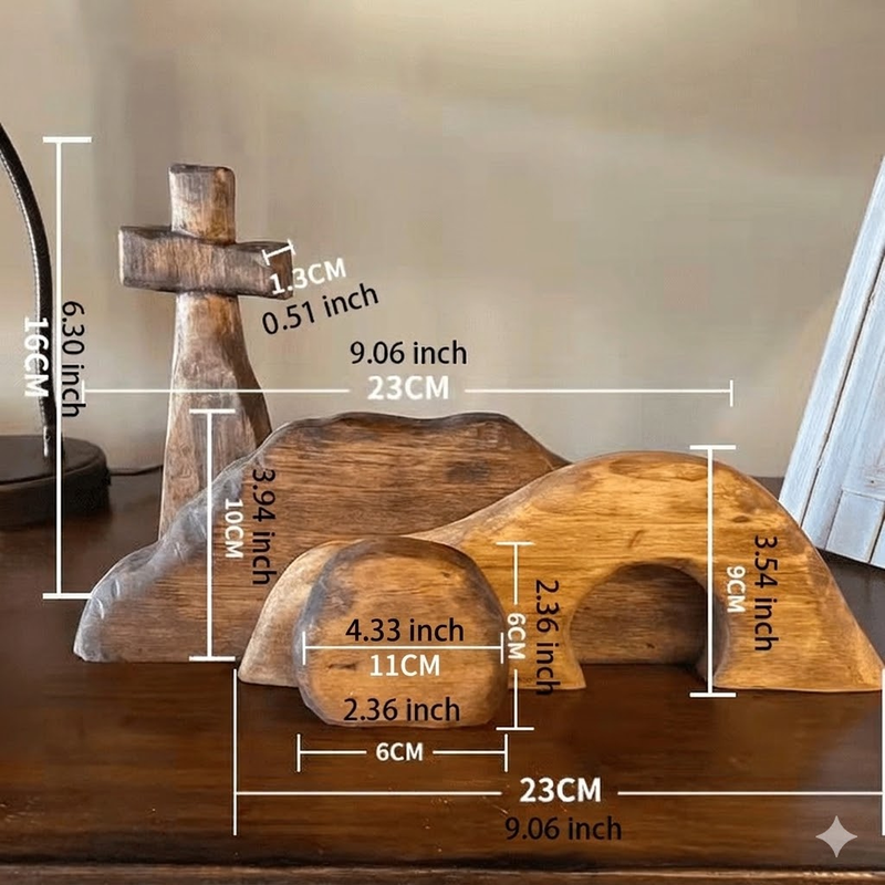 Easter Resurrection Scene Wooden Tabletop Ornament β Handcrafted Cross & Tomb Commemorative Display