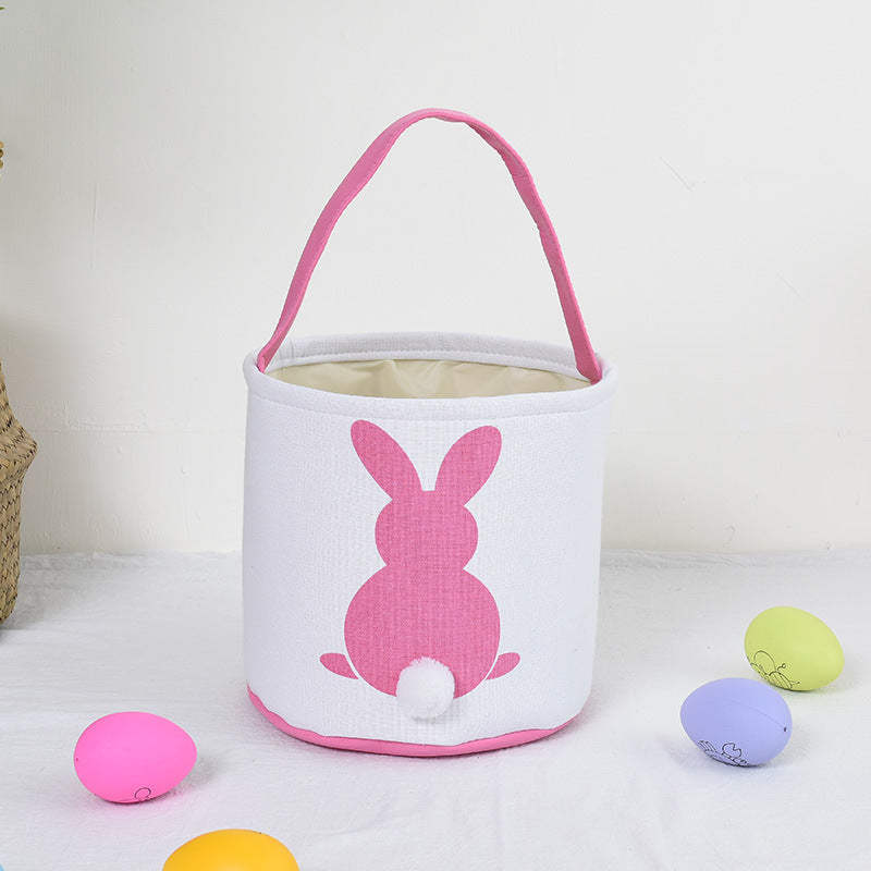 Personalised Easter Bunny Basket Hand-Embroidered Canvas Tote β Soft Pink Bunny Ear Candy Bag & Storage Bucket
