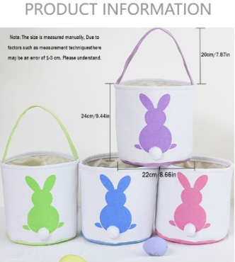 Personalised Easter Bunny Basket Hand-Embroidered Canvas Tote β Soft Pink Bunny Ear Candy Bag & Storage Bucket