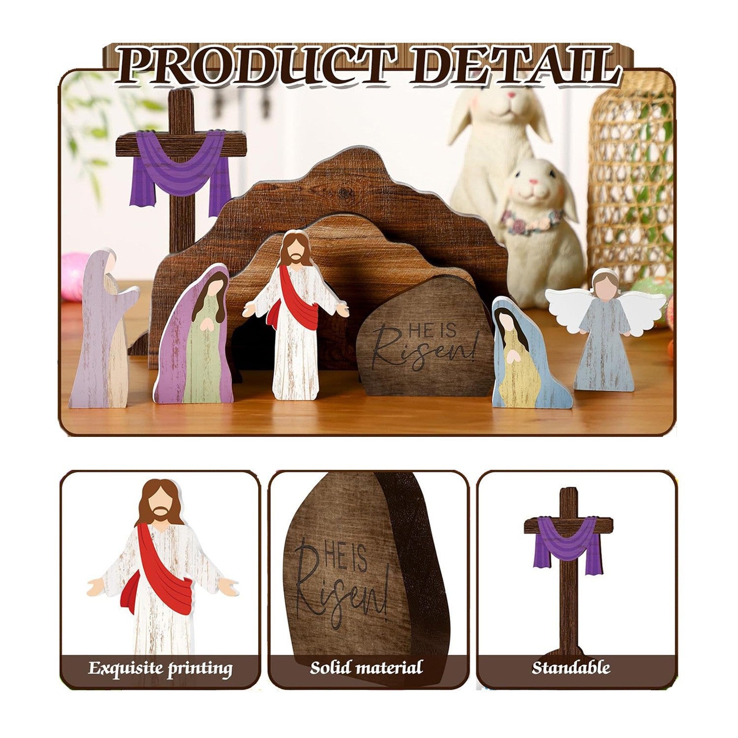 Easter Resurrection Scene Set Mini Wooden Figurine Ornament β Detailed Cross & Empty Tomb Creative Tabletop Decoration