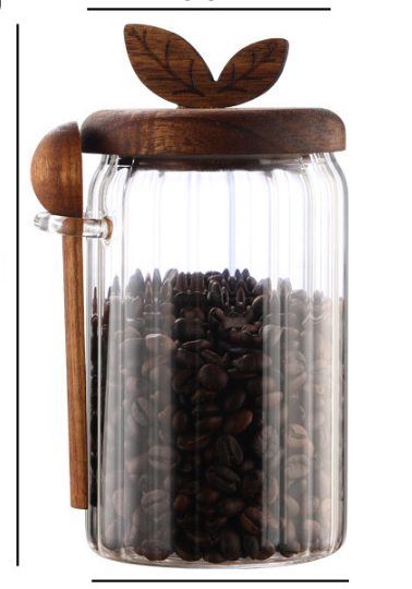 800ml Premium Borosilicate Glass Storage Jar with Acacia Wood Lid & Integrated Spoon β Airtight Moisture-Proof Kitchen Canister for Tea, Coffee, and Spices