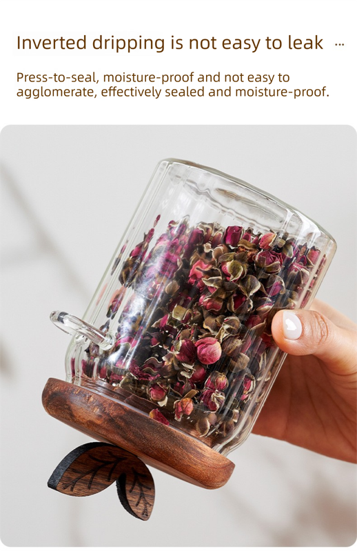 800ml Premium Borosilicate Glass Storage Jar with Acacia Wood Lid & Integrated Spoon – Airtight Moisture-Proof Kitchen Canister for Tea, Coffee, and Spices