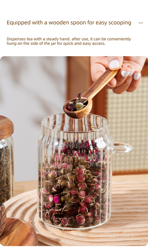 800ml Premium Borosilicate Glass Storage Jar with Acacia Wood Lid & Integrated Spoon – Airtight Moisture-Proof Kitchen Canister for Tea, Coffee, and Spices