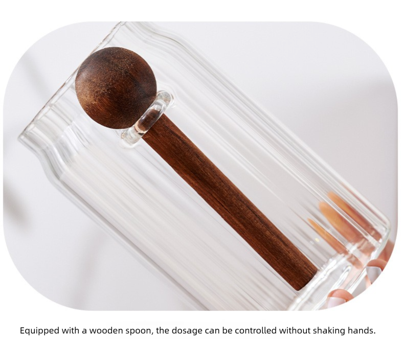 800ml Premium Borosilicate Glass Storage Jar with Acacia Wood Lid & Integrated Spoon – Airtight Moisture-Proof Kitchen Canister for Tea, Coffee, and Spices