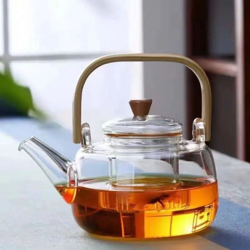 1500ml Heat Resistant Glass Teapot with Bamboo Handle and Glass Infuser Loose Leaf Tea Maker for Home