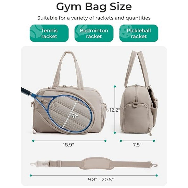 42L Light-Grey Tennis & Pickleball Expandable Tote Bag wIth Shoe-Zone & Bottle Side Pocket - Waterproof Gym Bag for Racquets & Paddles