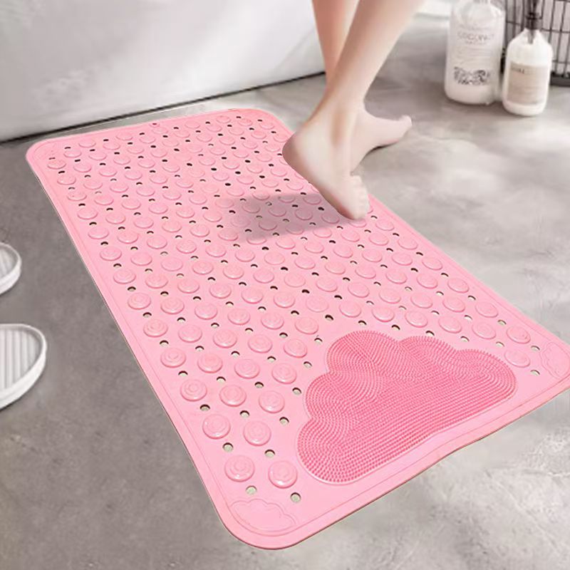 2-Pack Pink Eco-Friendly Bath Mat with Massage Points - Anti-Slip Suction Cup Safety Bathroom Rug (L Size 86.5X53x2 CM)