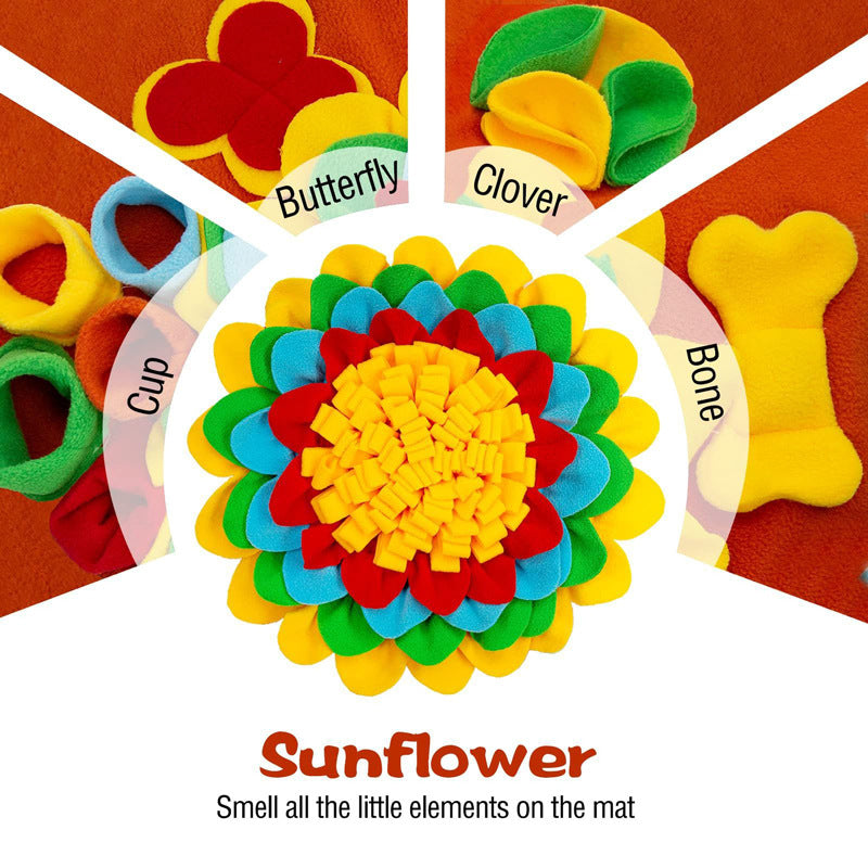 Yellow-Green 50x50CM Soft Dog Sniffing Mat with Colorful Floral & Bone - Pet Stress Relief & Slow Feeding Mat & Enrichment Blanket