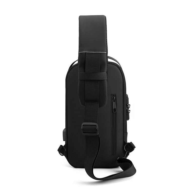 Black High Capacity Anti-Theft Tactical Chest Bag - Waterproof Leather-Film Sling with USB Charging & TSA Password Lock