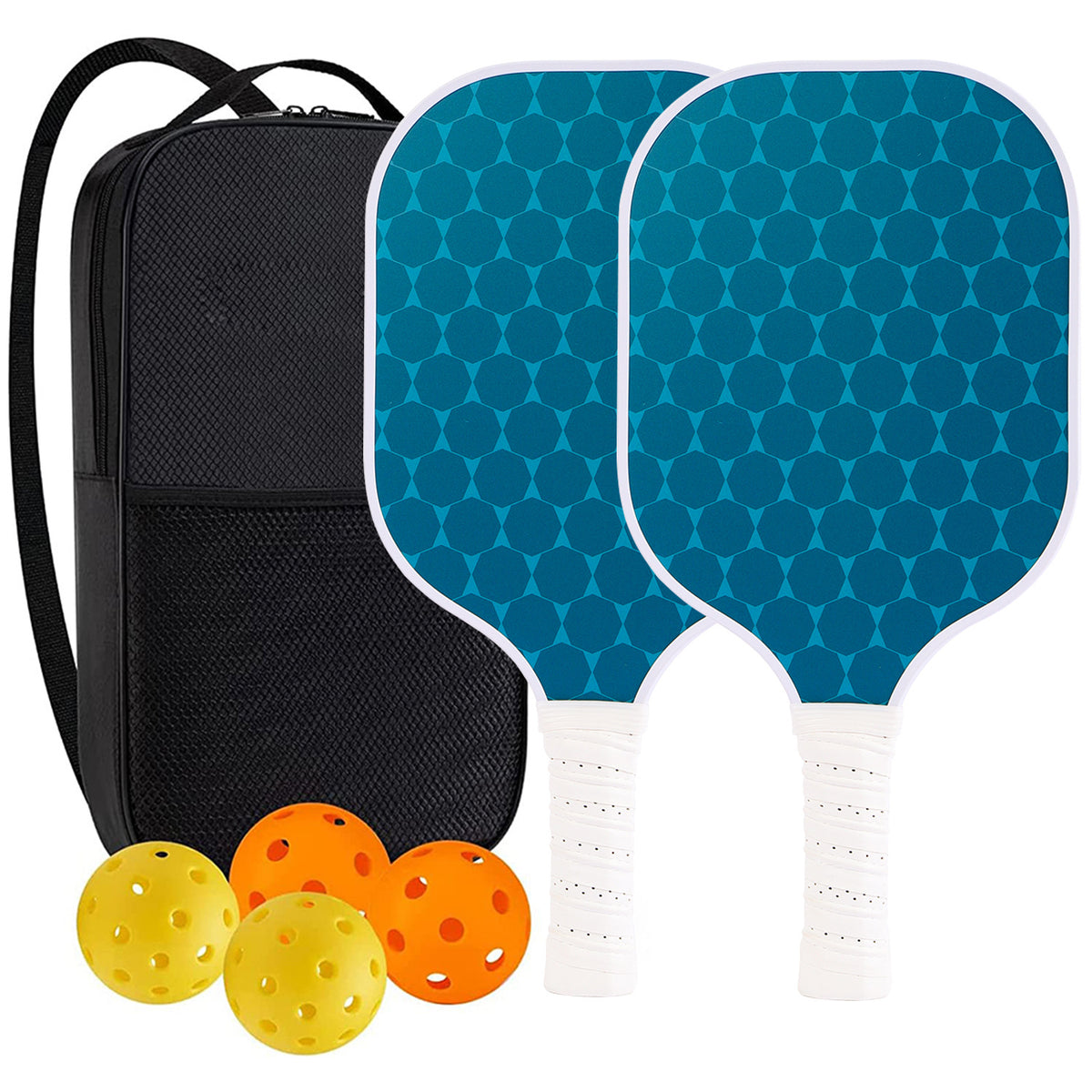 Blue Dots Professional Fiberglass Pickleball Paddle Set with Carry Bag & 2 Paddles & 4 Balls