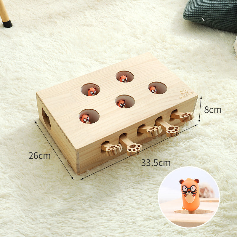Whack-A-Mole Cat Toy (Figurine Mole & 5 Hole) - Interactive Puzzle Box