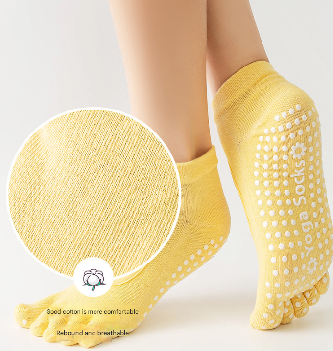 Light Grey 3-Pack Women's Non-Slip Five-Finger Yoga Socks - Open Back Combed Cotton Pilates & Fitness Grip Socks for Professional Exercise