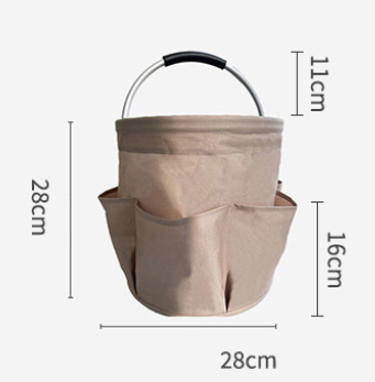 Khaki 17L Collapsible Handheld Storage Bucket | Multi-Pocket Portable Camping & Picnic Basket | Durable Waterproof Organizer for Beach, Bath and Shopping