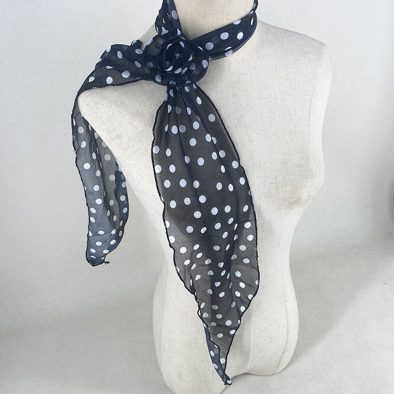 2 Pcs Black Dot Pattern Rose Flower Thin Scarf β Elegant and Versatile Neck Wrap for Women