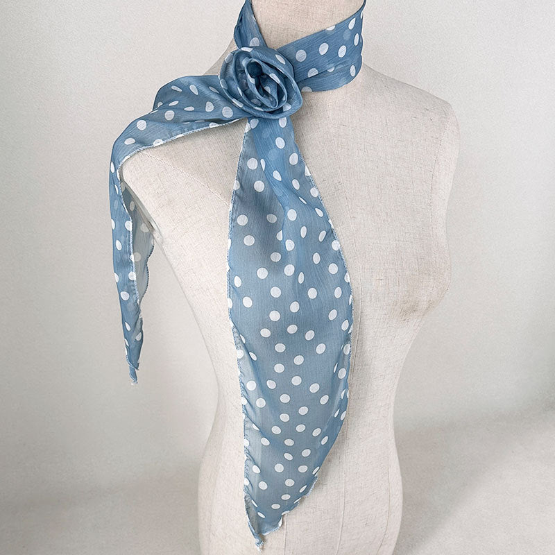 2 Pcs Blue Dot Pattern Rose Flower Thin Scarf β Elegant and Versatile Neck Wrap for Women
