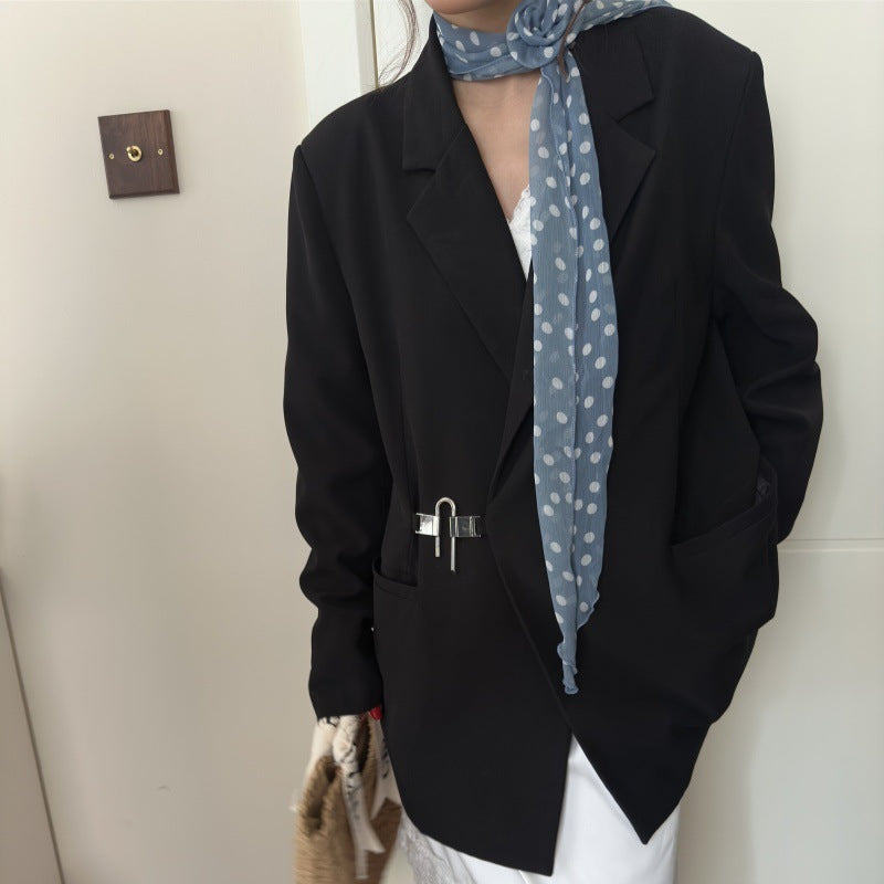 2 Pcs Blue Dot Pattern Rose Flower Thin Scarf – Elegant and Versatile Neck Wrap for Women
