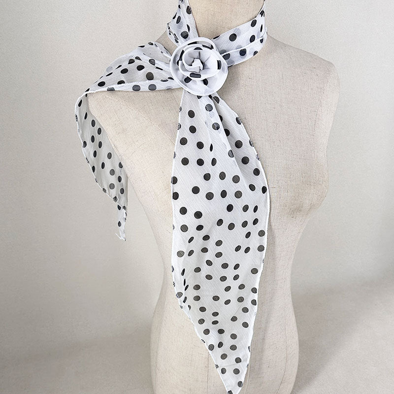 2 Pcs White Dot Pattern Rose Flower Thin Scarf β Elegant and Versatile Neck Wrap for Women